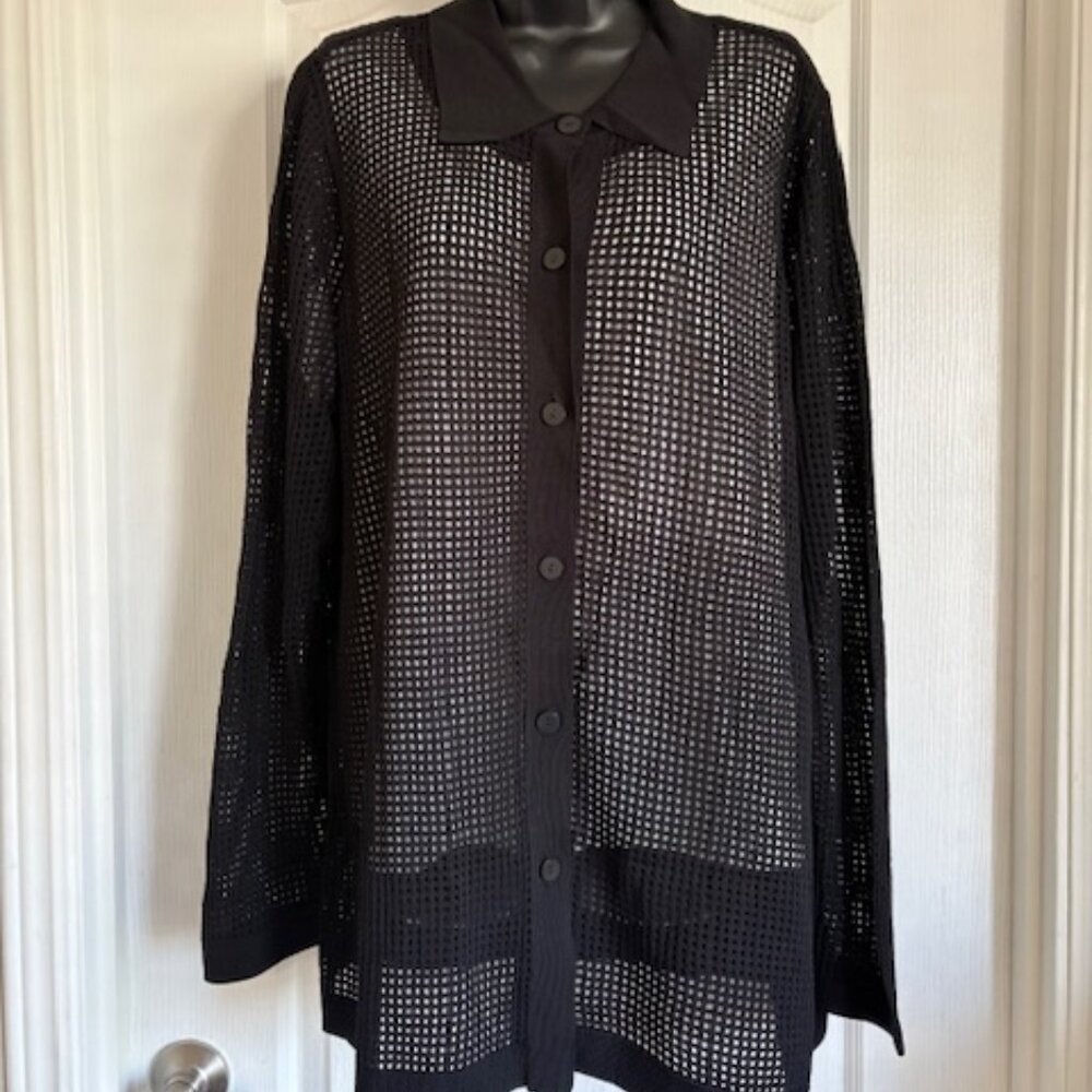 NWT Chico's Pointelle Collared Cardigan in Black